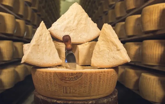 La sala di stagionatura del Parmigiano al caseificio di Borgotaro