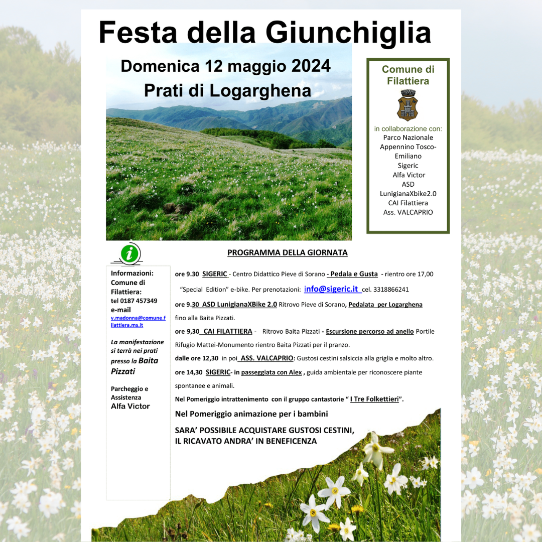Domenica 12 Maggio sarà la tanto attesa Festa delle Giunchiglie in Logarghena, alpeggi di Appennino a 1000 metri di quota tra i Comuni di Filattiera e Pontremoli. Per l’occasione vi attende un ricco calendario di eventi e tra le proposte, anche 2 tour gratuiti con Sigeric.